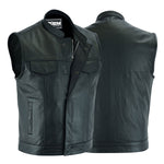 ADM Men’s Motorbike Leather Vest – Cowhide SOA Style, Band Collar, Concealed Carry Pockets ADM LEATHER