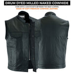 ADM Men’s Motorbike Leather Vest – Cowhide SOA Style, Band Collar, Concealed Carry Pockets ADM LEATHER