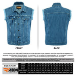 SOA Blue Denim Rugged Sleeveless Frayed Edges Vest–Motorcycle Folded Collar Concealed Carry Gun Pockets| Biker Riding Jacket,Gift for Bikers ADM LEATHER