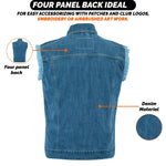 SOA Blue Denim Rugged Sleeveless Frayed Edges Vest–Motorcycle Folded Collar Concealed Carry Gun Pockets| Biker Riding Jacket,Gift for Bikers ADM LEATHER