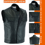 ADM Men’s Motorbike Leather Vest – Cowhide SOA Style, Band Collar, Concealed Carry Pockets ADM LEATHER