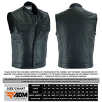 ADM Men’s Motorbike Leather Vest – Cowhide SOA Style, Band Collar, Concealed Carry Pockets ADM LEATHER