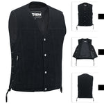ADM Leather SOA Style Denim Motorcycle Vest, Men’s Biker Club Vest, Concealed Carry Pockets, Side Laces V Neck Riding Vest ADM LEATHER