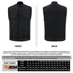 ADM Leather Men’s SOA Denim & Mesh Motorcycle Vest – Black Stitching, Concealed Carry Gun Pockets, YKK Zipper, Club-Style Band Collar ADM LEATHER