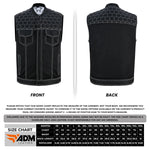 ADM Leather Men’s SOA Denim & Mesh Motorcycle Vest – White Stitching, Concealed Carry Gun Pockets, YKK Zipper, Club Style Band Collar Rider Vest ADM LEATHER