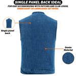ADM Leather Men’s SOA Style Blue Denim Motorcycle Biker Vest – Diamond Quilted Shoulders, Concealed Carry Pockets, Band Collar ADM LEATHER