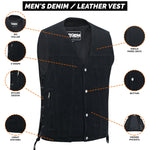 ADM Leather SOA Style Denim Motorcycle Vest, Men’s Biker Club Vest, Concealed Carry Pockets, Side Laces V Neck Riding Vest ADM LEATHER