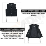ADM Leather SOA Style Denim Motorcycle Vest, Men’s Biker Club Vest, Concealed Carry Pockets, Side Laces V Neck Riding Vest ADM LEATHER