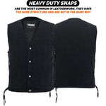 ADM Leather SOA Style Denim Motorcycle Vest, Men’s Biker Club Vest, Concealed Carry Pockets, Side Laces V Neck Riding Vest ADM LEATHER