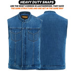 ADM Leather Men’s SOA Style Blue Denim Motorcycle Biker Vest – Diamond Quilted Shoulders, Concealed Carry Pockets, Band Collar ADM LEATHER