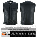 ADM Men’s SOA Real Cowhide Leather Motorcycle Biker Vest – Diamond Quilted Shoulders, Concealed Carry Gun Pockets, Club Style No Collar Vest ADM LEATHER